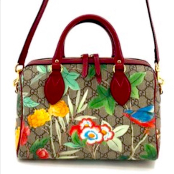Gucci Boston Tian Medium Blooms Multicolor 38294 Brown Gg Supreme Canvas Satchel - Picture 4 of 12